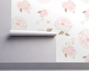 Floral Wallpaper - Indy Bloom Blush Rose By indybloomdesign - Custom Printed Removable Self Adhesive Wallpaper Roll by Spoonflower