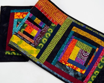 Improv Patchwork Quilted Table Runner in Modern Bright and Colorful Fabrics