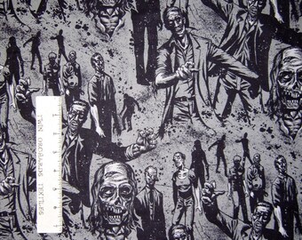 Halloween Fabric - Zombies Scary Scene Gray - Alexander Henry YARD