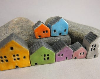 Lucky Seven...Rustic Miniature Raku Houses for Moss Terrariums or Pot Gardens