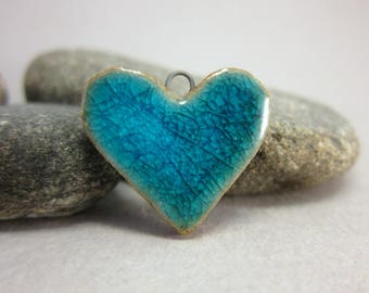 Blue Heart...Stoneware Pendant with Recycled Glass