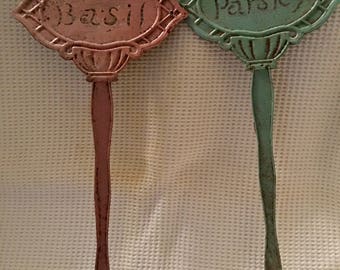 Basil and  parsley  metal garden steaks ...Shabby chic