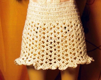 White crochet skirt for MSD dollfie, minifee, soulkid, 1/4 bjd DOLL