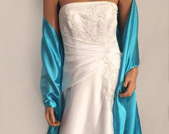 Satin bridal wrap wedding shawl scarf cover up long shrug stole prom evening long wrap SW100 AVL IN aqua blue and 18 other colors