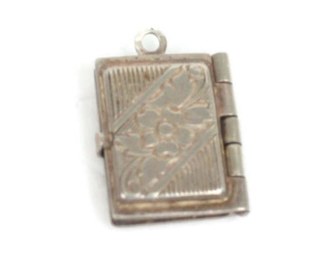 Sterling Photo Book Locket Charm Floral Hinged Opens Vintage