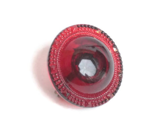 Domed Round Red Glass Pin Brooch Molded Design Vintage