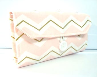 Cash Envelope Wallet / Dave Ramsey System / Zipper Envelopes / Cash Envelope System - Pink and White Gold Glitz Chevron