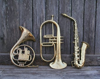 Vintage 1970's Syroco Musical Instruments Wall Hangings Saxophone,Coronet,French Horn Wall Decor