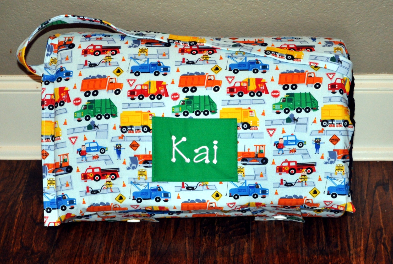 Nap Mat Monogrammed Traffic Jam Nap Mat with a Minky Dot