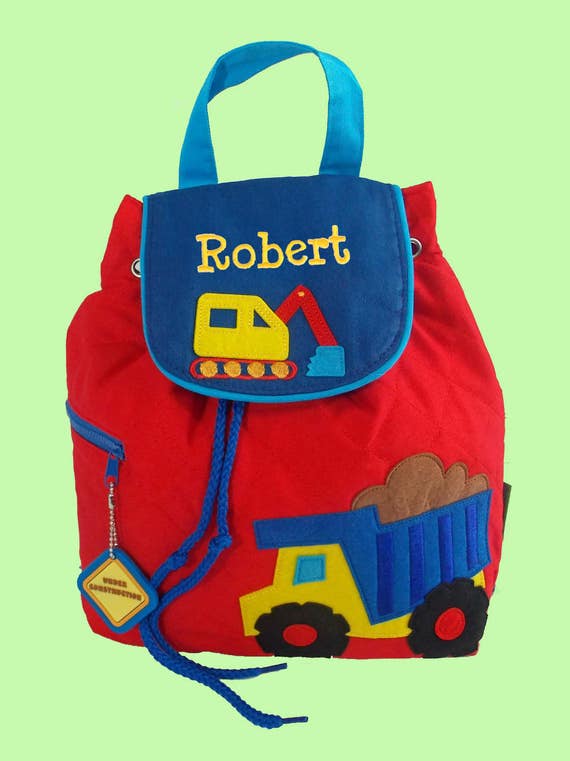 Child's Red Quilted Stephen Joseph Toddler CONSTRUCTION in Red Backpack Personalized For Free