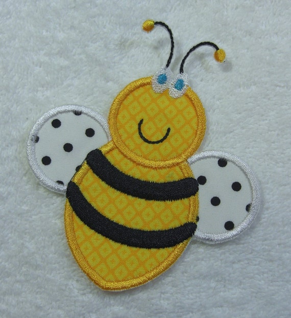 Bumble Bee Fabric Embroidered Iron On Applique Patch Ready to