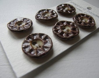 burgundy textured handmade ceramic buttons