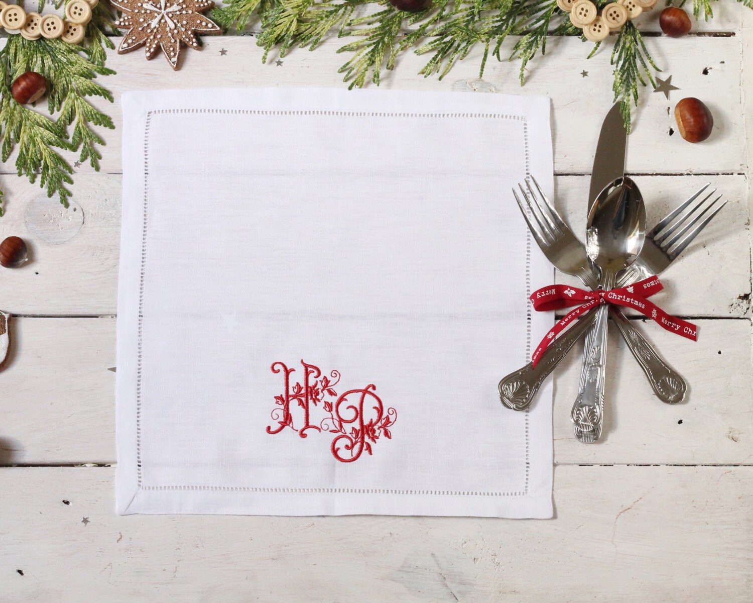 Christmas Placemats Vintage Monogram Linen Placemats