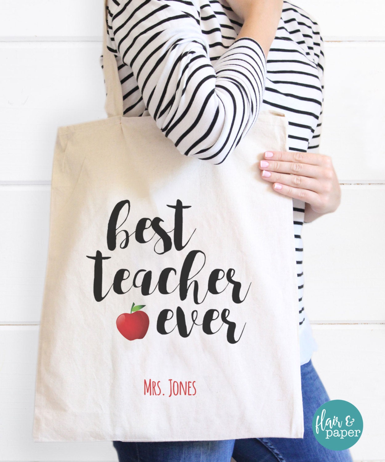 Personalized Teacher Canvas Tote Bag Best Teacher Ever Tote
