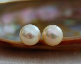 Alayla- Golden ivory pearl stud earrings, business, teens, women, gift idea for her, Bridal fashion, earrings, jewelry, pearl earrings