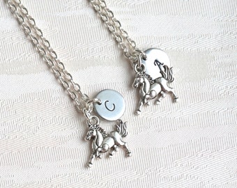 Best friend Necklace set of 2, 3 Horse Necklace with initials Horse Personalized Necklace Bridesmaid jewelry Best Friend gift set of 2, 3