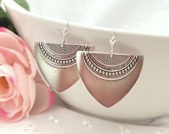 Silver Art Deco Earrings, Statement Earrings, Silver Earrings, Geometric Earrings, Boho Earrings, Sterling, Steel or Plated Lever Backs