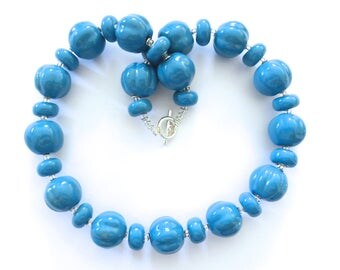 Ceramic Beaded Necklace, Turquoise Statement Necklace, Kazuri Bead Necklace, Fair Trade