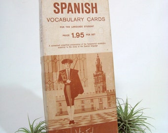 Spanish English Vocabulary Cards Vintage Vis-Ed 1960s In Box of 1000