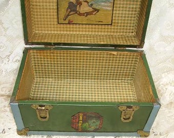 Antique 1930's Doll Trunk by Mary Lu Playthings/Early J.C.Penney Doll Wardrobe Trunk/ Metal Doll Trunk