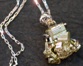 Gold Rush - Pyrite Chunk Sterling Silver Necklace