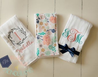 Custom Personalized Floral Burp Cloth Set - Set of 3