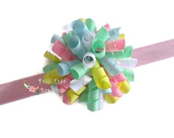 Pastel Korker Bows for Pigtails or Headbands/Infant Headbands/Korker Hairbows/Corkscrew Bow Headband/Babygirl Hairband/Baby Hair Bows