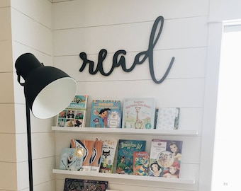 Read Word Wood Cut Wall Art Sign Library School Classroom Decor Boho Abstract Design