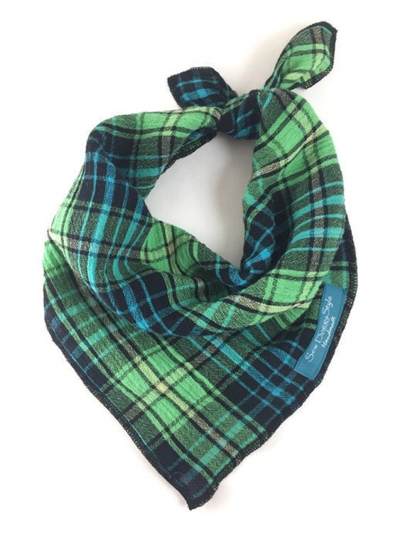 Dog Bandana Blue and Green Plaid Bandana Plaid Bandana