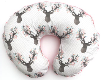 Nursing Pillow Cover- FLORAL FAWN- boppy cover- girl boppy cover- girl nursing pillow cover- deer boppy cover- boppy cover girl