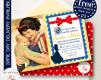 Snow White Invitation, Snow White Birthday Invitation, Snow White Party, Girl First Birthday, Girl Birthday, Snow White Photo Invite