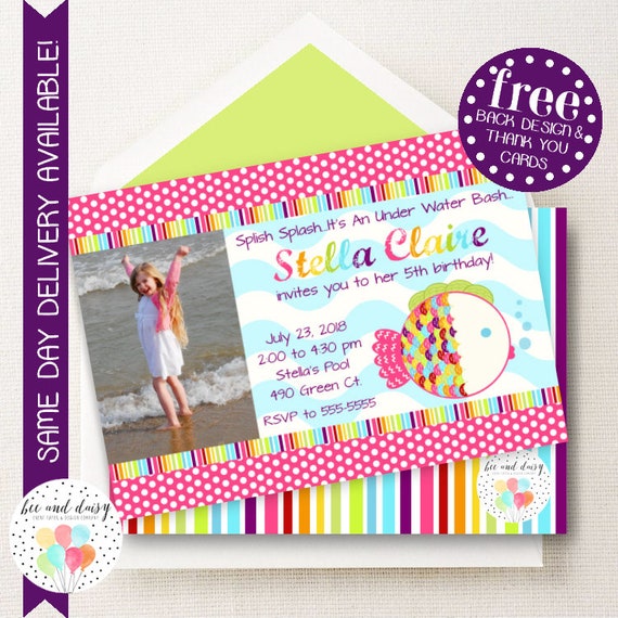 Rainbow Fish Invitation, Rainbow Fish Birthday Invitation, Rainbow Fish Party, Girl First Birthday, Girl Birthday, Rainbow Fish Invite Il_570xn