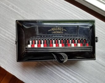 Vintage Magnus Chromatic Hand Accordion Musical Instrument Made in the USA Blue