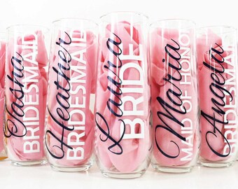 Bridesmaid Champagne Glasses / Bridesmaid Gifts / Personalized Wedding Party Gifts / Bridesmaid Box / Personalized Champagne Flute