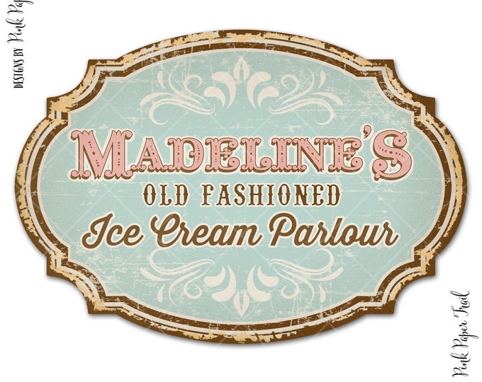 Vintage Ice Cream Sign, Ice cream parlour, Ice Cream Social, Personalized, I will customize for you, Print Your Own, Large A3 size