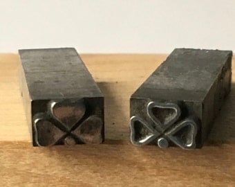 Vintage Letterpress Shamrock Pair for Printing and Stamping