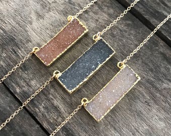 Druzy Necklace, Drusy Necklace, Druzy Bar Necklace, Druzy Quartz Jewelry, Drusy Necklace, Layering Necklace, Gold Necklace