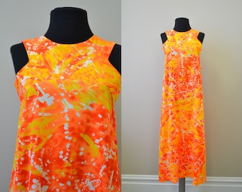 1960s Kawika of Hawaii Orange Print Dress