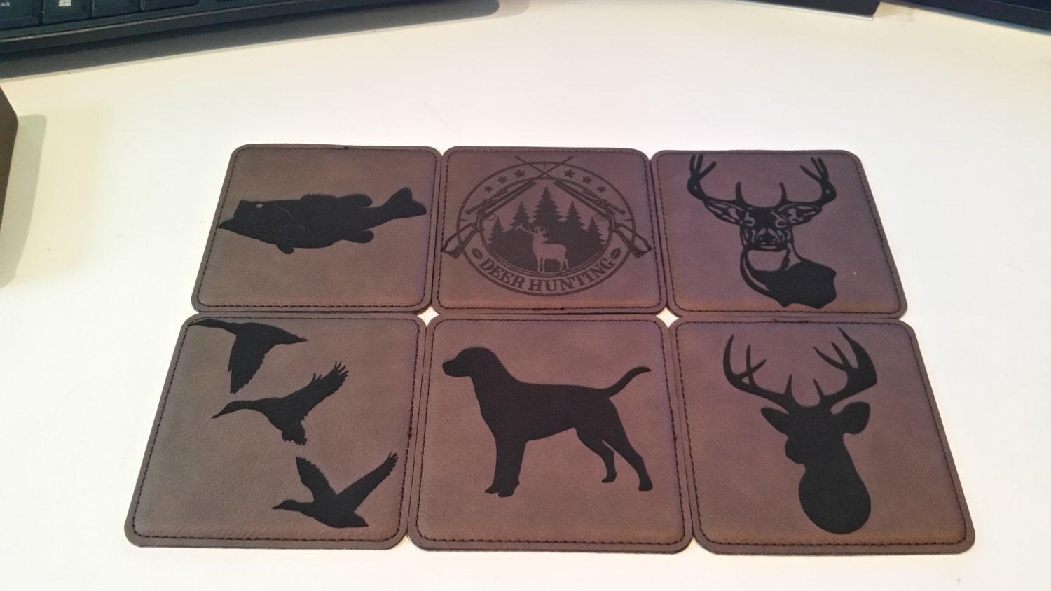 Leather Coasters Laser engraved Coasters Set of 6 Square