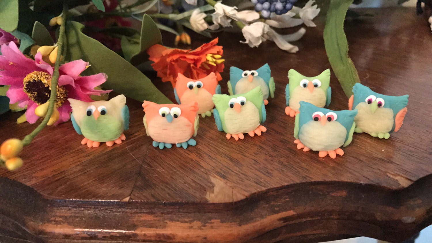 Glow in dark owls polymer clay