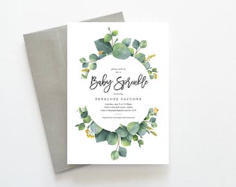 Eucalyptus Invitation, Baby Sprinkle Invitation, Gender Neutral Baby Sprinkle, Green Baby Sprinkle Invitation, Botanical Baby Sprinkle