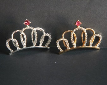 Gold or Silver Rhinestone Metal Tiara 2" Wide For Baby Headbands Hair Clips Princess Costume Photoshoot Props You Choose Gold Silver or Both