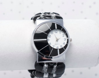 Montre bracelet en verre fusionné noire