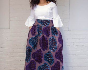 Wax Skirt Print, Vlisco Skirt, Maxi Skirt, African Print Skirt, High Waist Skirt