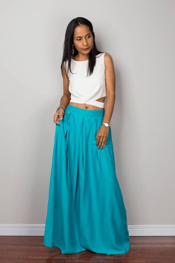 Maxi skirt blue skirt aqua skirt long skirt women's