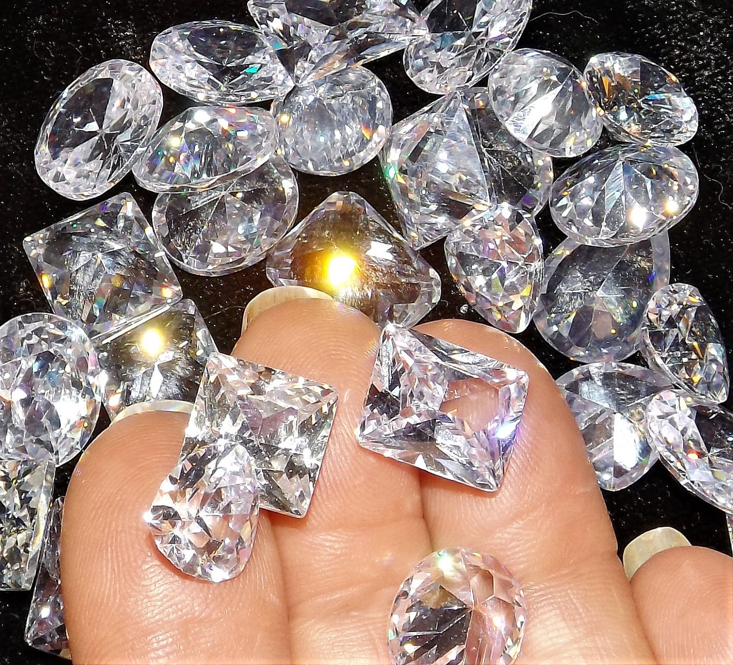 Large Loose Clear Gemstones Faceted Cut White Crystals Chunky