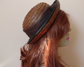 1930s 1940s Natural Straw Brim Hat by Parkley