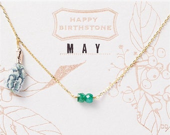 May Birthstone Necklace : Emerald with Liberty Tassel