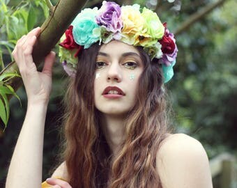 Mixed flower crown, floral garland, Lana Del Ray, Wedding headpiece, nature inspired, vintage inspired, rustic rose, love.