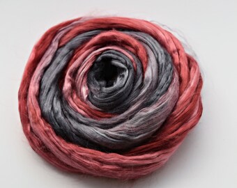 Mulberry Silk Roving Top, Sliver, spinning, felting, needle felting, fibre art paper making 20 grams .7 oz Red Charcoal 11775